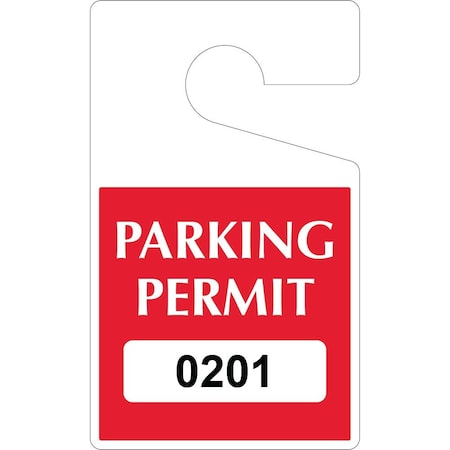Lustre-Cal Economy Hanging Parking Permit Dark Red 5in x 3in  20mil Plastic Serialized 201-250, 50PK 253378201Rd0201